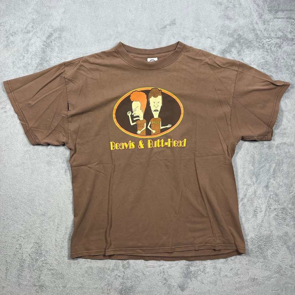 Vintage Delta Beavis and Butt-Head T-Shirt‎ Mens XL Brown Graphic 90s MTV Style